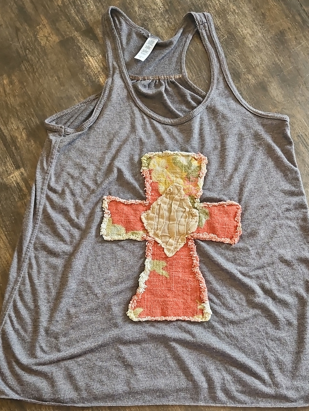 Vintage Y2K Boho Cross Appliqué Racerback Tank Made in USA Size S